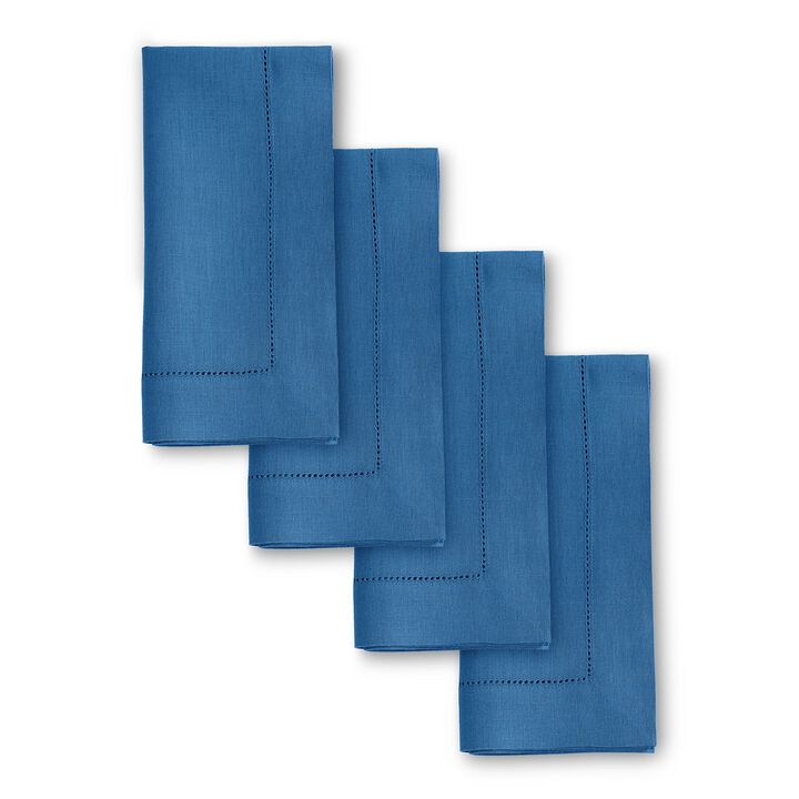 Solino Home 100% Pure Linen Dinner Napkins 20 x 20 Inch Set of 4 | Classic Hemstitch