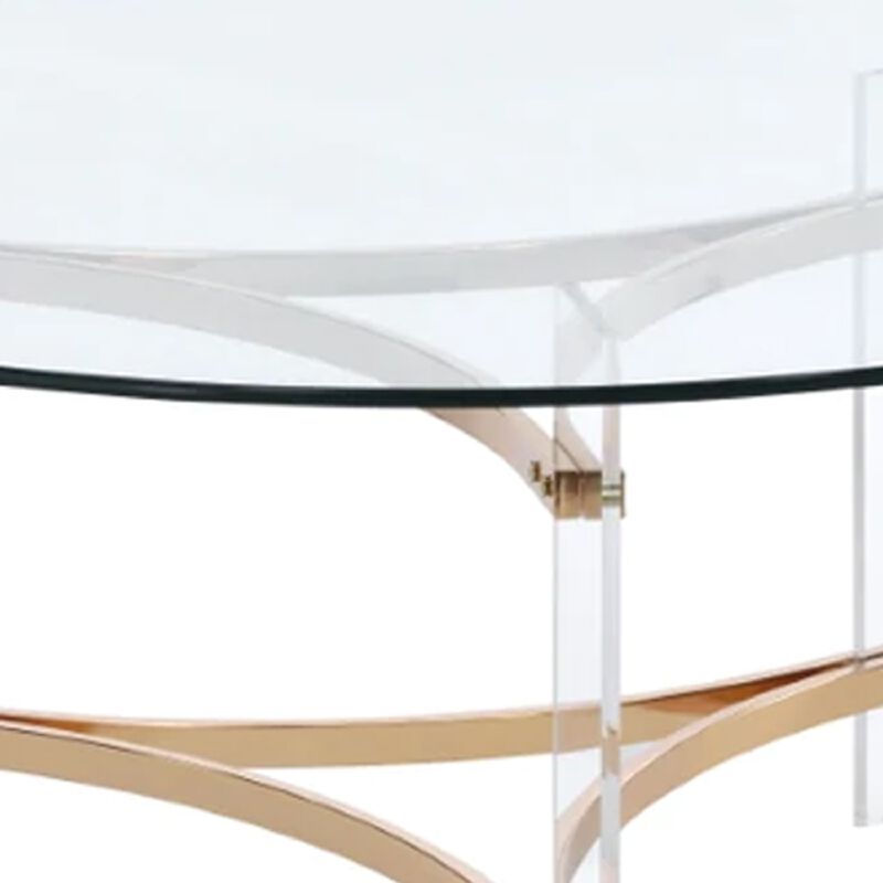Hale 41 Inch Round Coffee Table, Glass Top, Acrylic Legs, Clear, Gold-Benzara