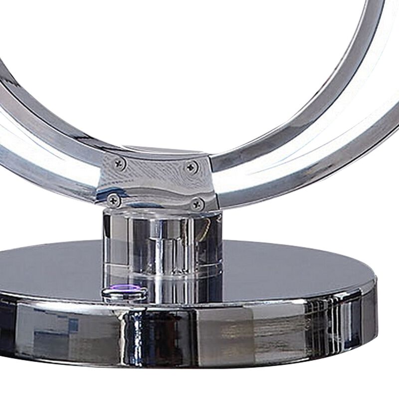 14 Inch Table Lamp, Modern Ring LED Light, Round Metal Base, Silver-Benzara