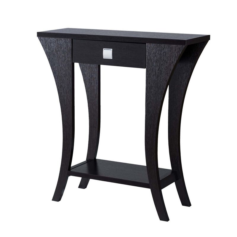 Sofa Console Table, 34 Inch, 1 Drawer, Curved Legs, Red Cocoa Brown - Benzara