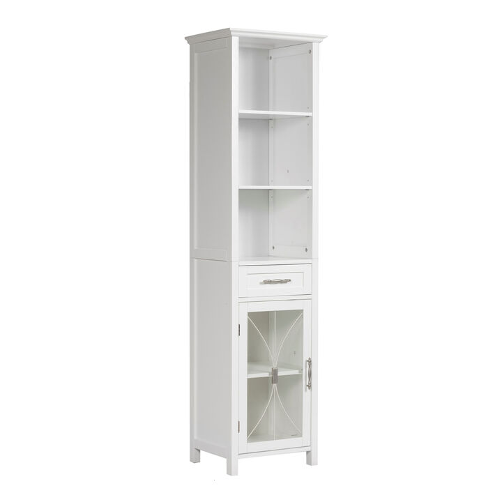 Teamson Home Delaney Wooden Linen Cabinet with Drawer and Open Shelves, White