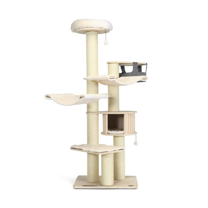 Hivvago 77.5-Inch Cat Tree Condo Multi-Level Kitten Activity Tower with Sisal Posts