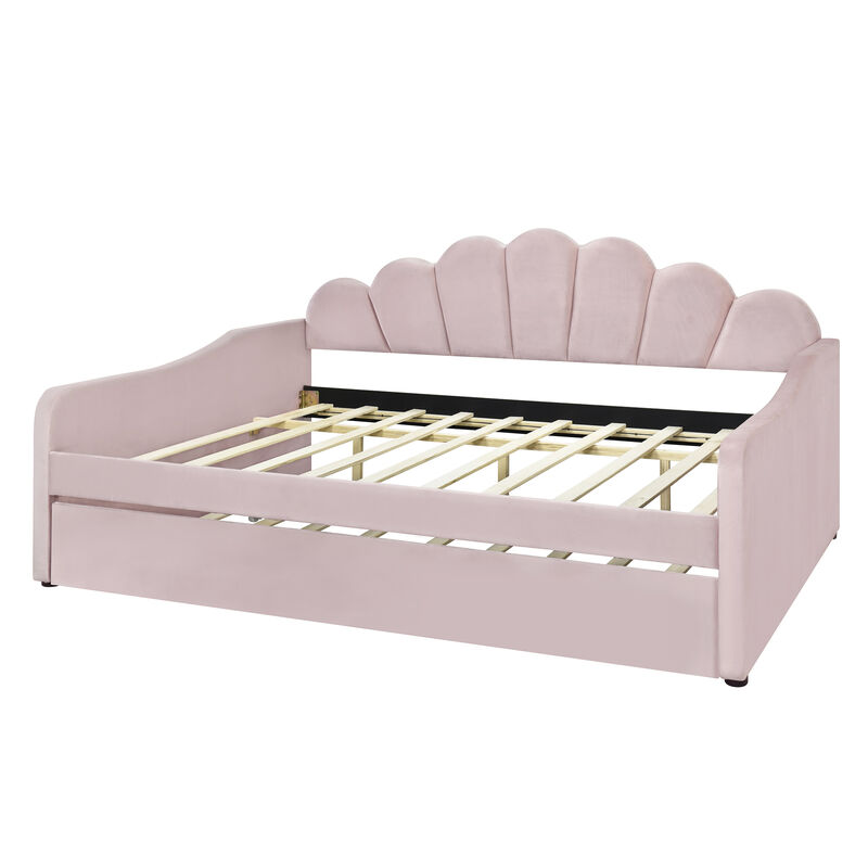 Merax Classic Velvet Upholstered Daybed Bed Frame with Trundle