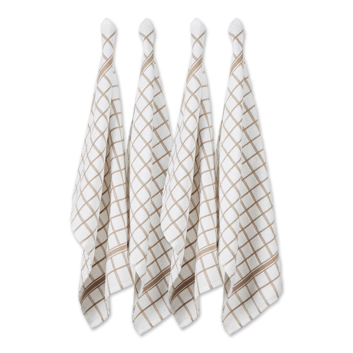 Set of 4 Stone Brown and White Windowpane Terry Dish Towel  26"