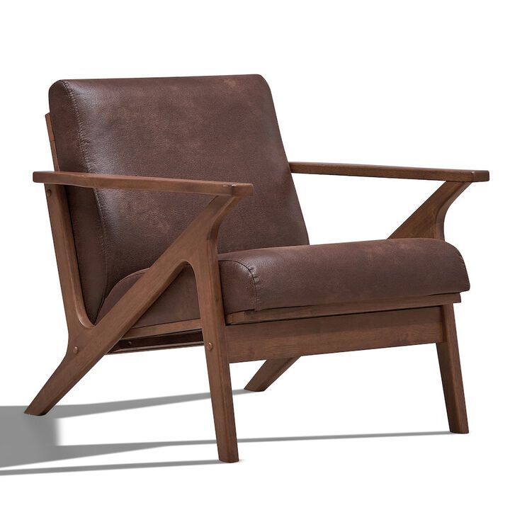 Omax Decor Zola Solid Wood and Fabric Upholstered Accent Armchair in Brown
