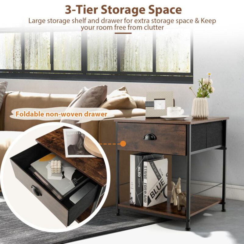 Hivvago Brown 2-Tier Nightstand with Open Shelving for Living Room and Bedroom - Set of 2