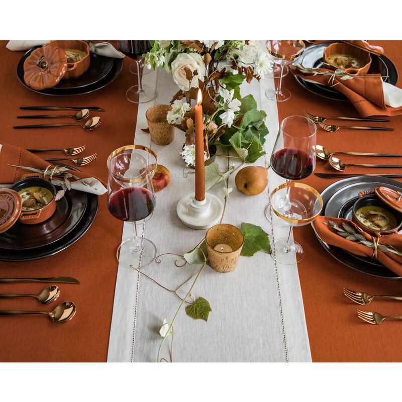 Solino Home 100% Pure Linen Table Runner | Classic Hemstitch for Thanksgiving, Christmas