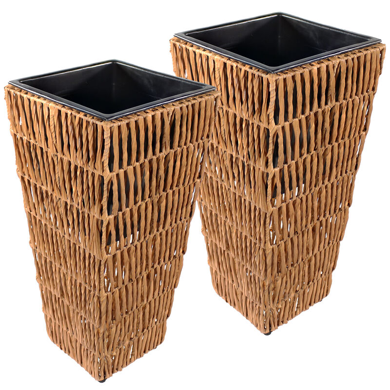 Sunnydaze Set of 2 Hyacinth Poly-Wicker Tall Planters