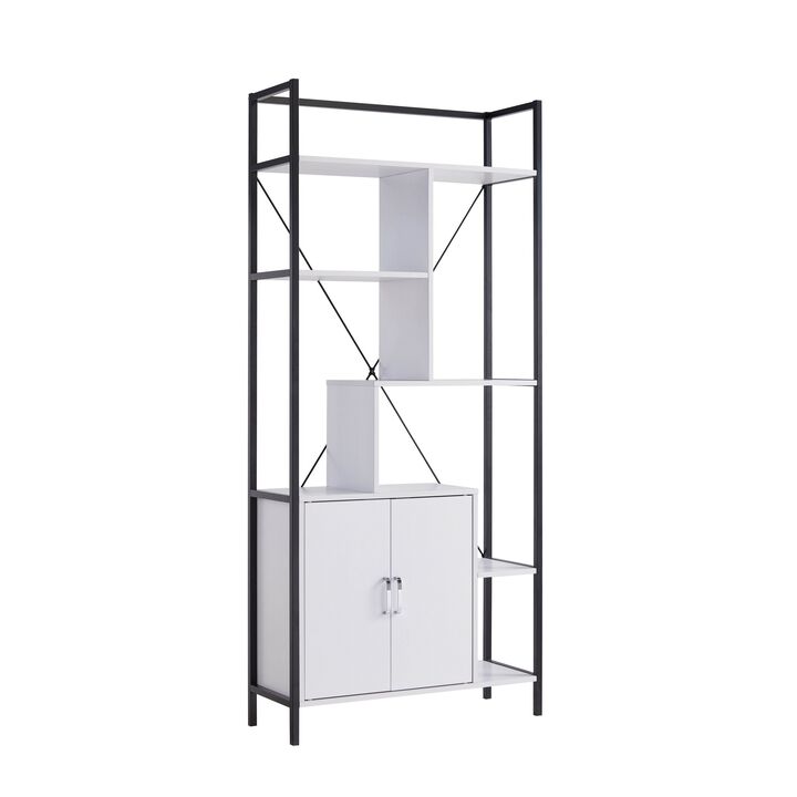 Viola 71 Inch Modern Display Cabinet with 7 Shelves, Metal Frame, White - Benzara