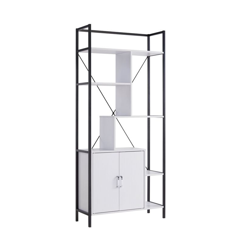 Viola 71 Inch Modern Display Cabinet with 7 Shelves, Metal Frame, White - Benzara