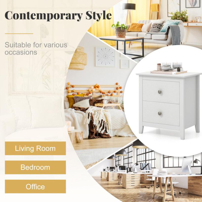 Hivvago Modern Nightstand with 2 Drawers for Small Spaces-White
