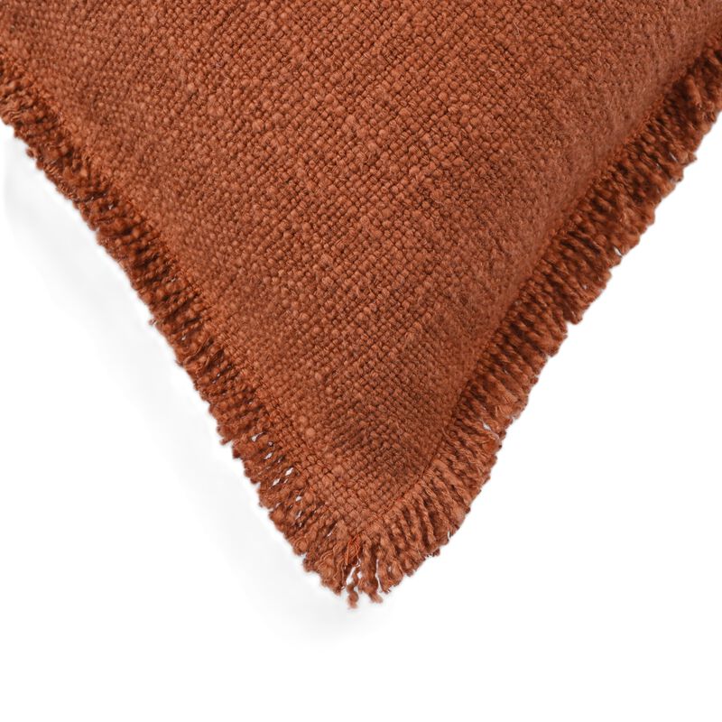 Organic Chic washed textured cotton solid lumbar pillow with frayed edges