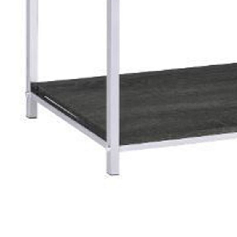 Etagere Bookshelf with 7 Shelves and Geometric Pattern,Silver and Dark Gray-Benzara