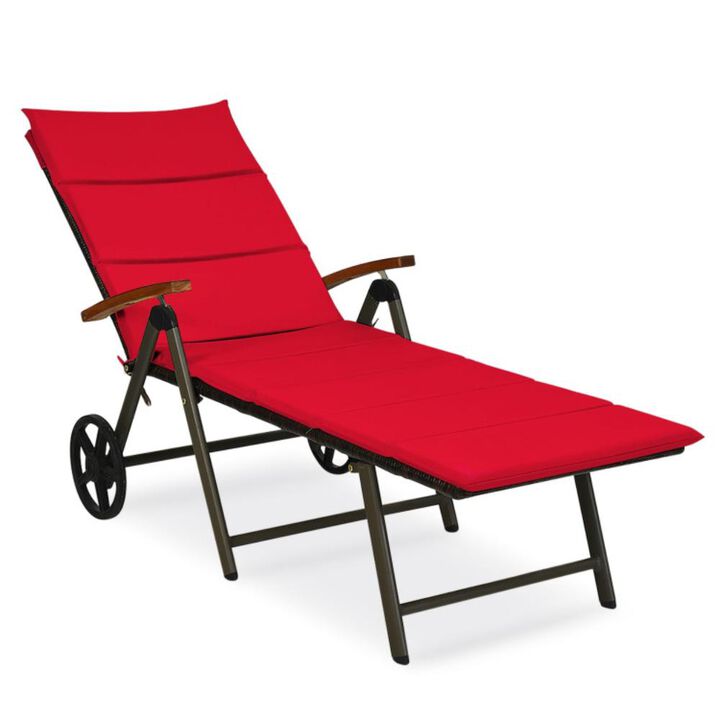 Hivvago Outdoor Chaise Lounge Chair Rattan Lounger Recliner Chair-Beige