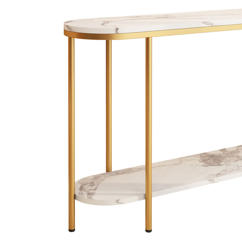 2-Tier Console Table Narrow Entryway Table for Hallway or Living Room Storage and Display