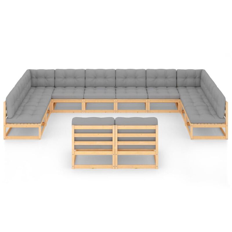 vidaXL 12 Piece Garden Lounge Set with Cushions Solid Pinewood