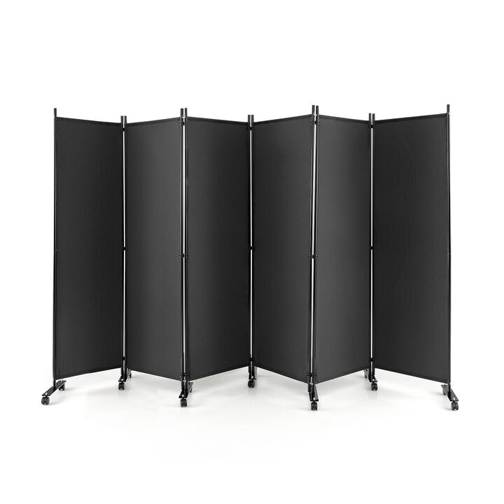 6 Panel 5.7 Feet Tall Rolling Room Divider on Wheels