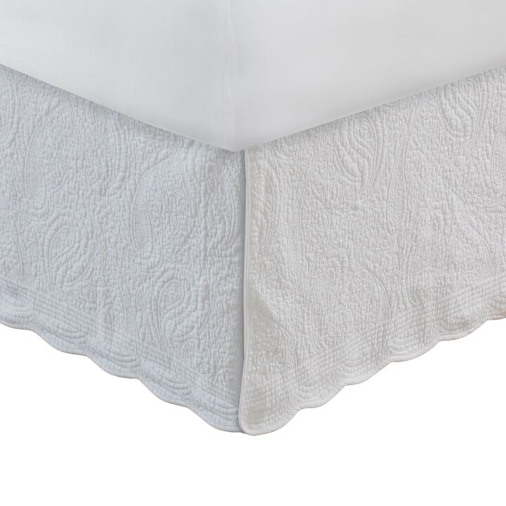 Muka Paisley Quilted Queen Bed Skirt, Cotton Drop, Ivory Polyester Platform - Benzara