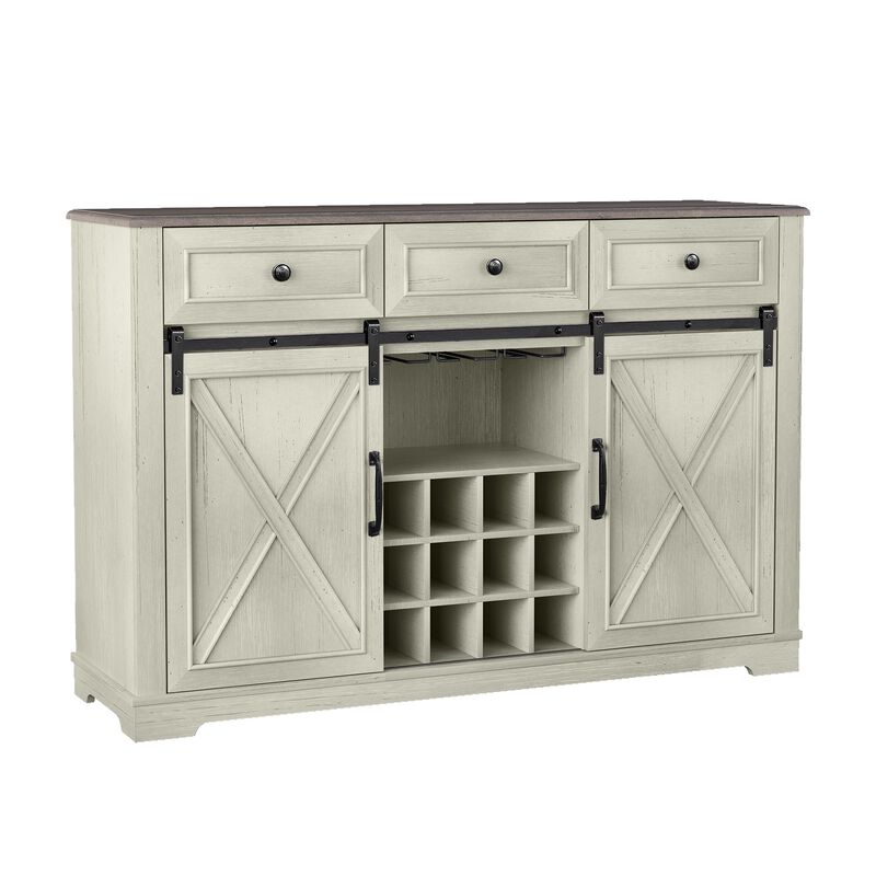 FESTIVO 54" Farmhouse Buffet Sideboard with Wine Rack & Glass Storage in Brown