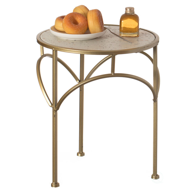 Decorative Gold Metal Round Plant Stand, Modern White Marble Look Top Display End Side Table, Set of 3