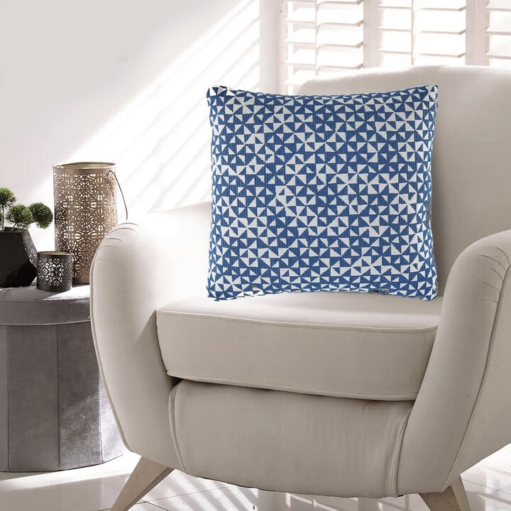 Coel 18 Inch Accent Pillow Set of 4, Indoor Outdoor Woven Geometric, Blue -