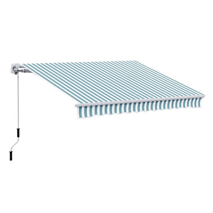 Green and White Shade: 12'x10' Adjustable Manual Retractable Awning