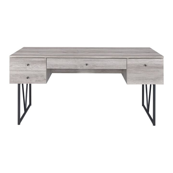 Chic Atelier Writing Desk 4 Drawer, Driftwood Gray-Benzara