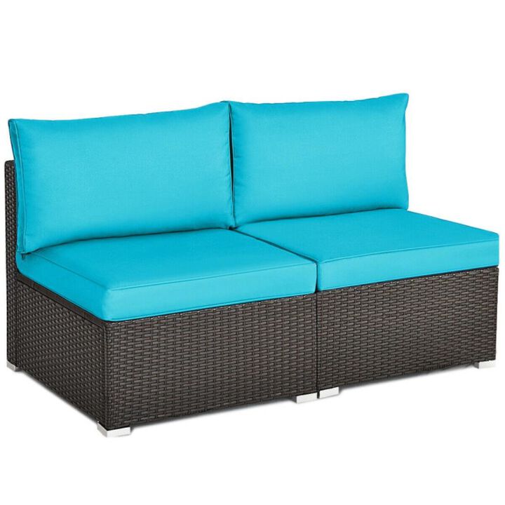 Hivvago 2 Pieces Patio Rattan Armless Sofa Set with 2 Cushions and 2 Pillows