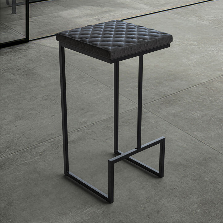 LeisureMod Bar Stool Upholstered in Leather with Diamond-Shaped Stitch Design and Powder-Coated Metal Sled Base for Modern Home, Kitchen, Bars Quincy Collection