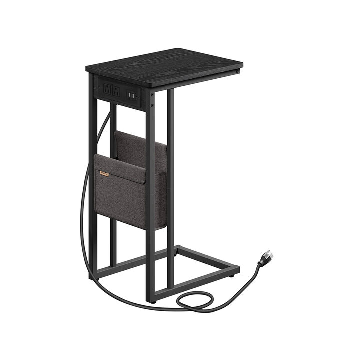 C-Shaped Side Table, End Table with Charging Station, 2 USB Ports and Outlets