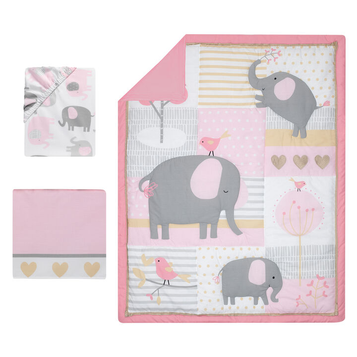 Bedtime Originals Eloise 3-Piece Crib Bedding Set - Pink, Gray, White, Animals