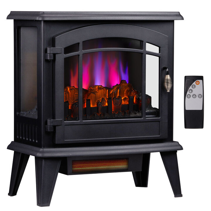 Electric Fireplace Stove 1400W Freestanding Heater with 3-Level Flame and Timer