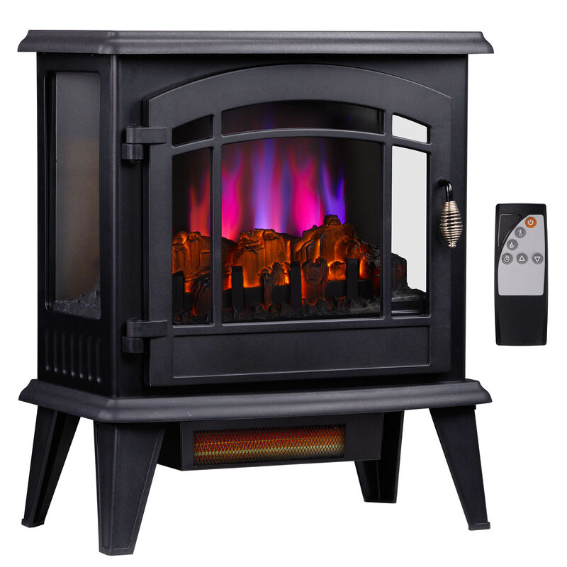 Electric Fireplace Stove 1400W Freestanding Heater with 3-Level Flame and Timer