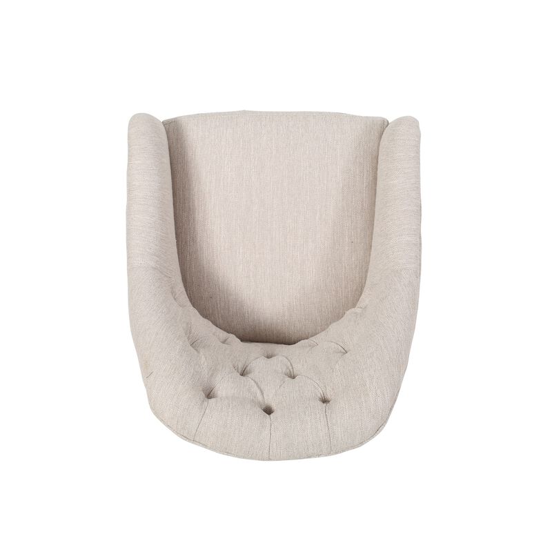 Nysa Swivel Office Chair, Tufted Beige Fabric, Chrome Steel -Benzara