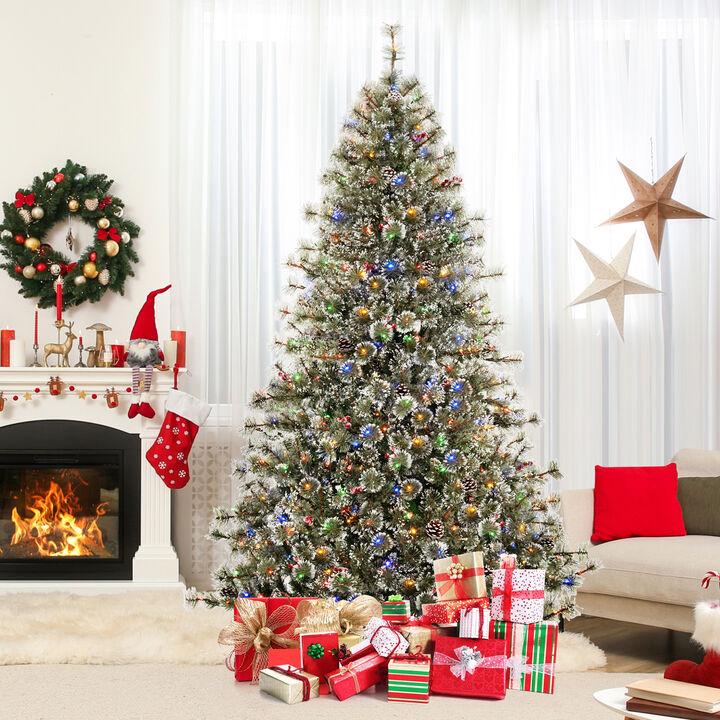 Artificial Christmas Tree Pre-Lit Hinged Holiday Tree with 360° Quick Power Connector