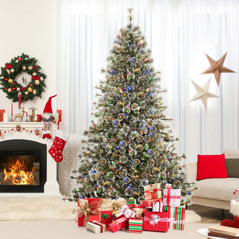 Artificial Christmas Tree Pre-Lit Hinged Holiday Tree with 360° Quick Power Connector