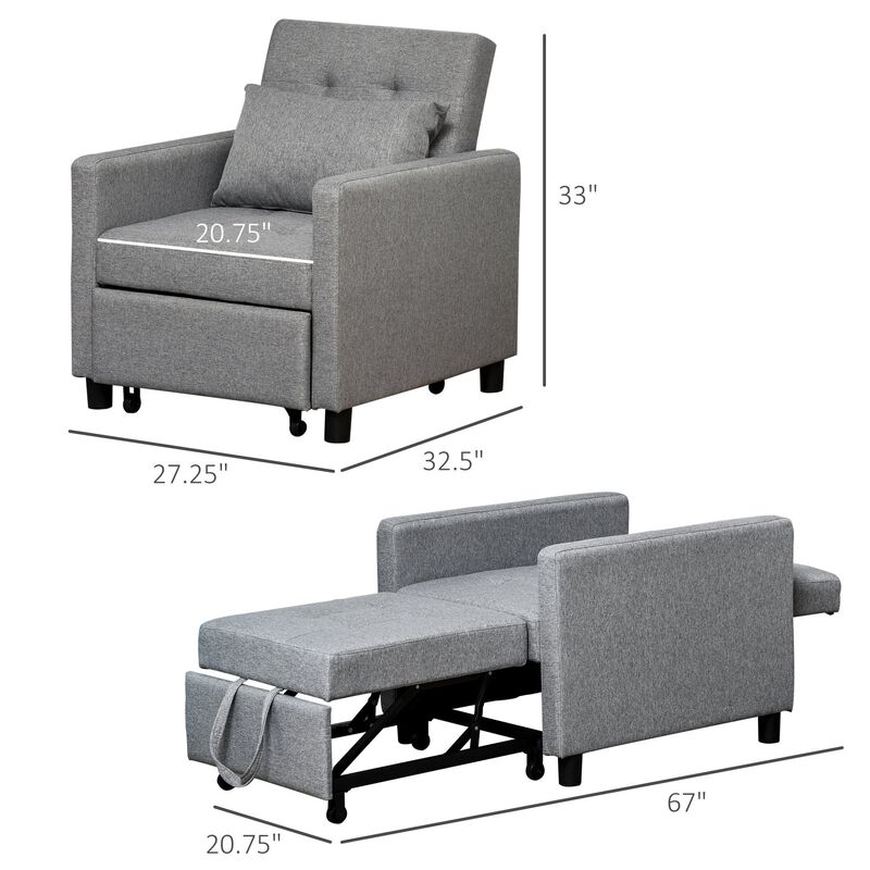 Grey Multipurpose Seater: Convertible Chair Bed with Adjustable Backrest