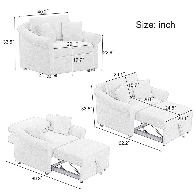 Merax Chenille Convertible Sleeper Sofa Chair