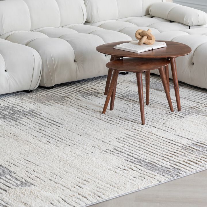 Abstract Modern Cream Grey Indoor Area Rug