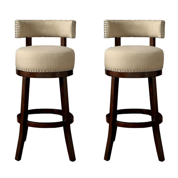 Lynsey Contemporary 24"Barstool With linen Cushion, Beige Finish, Set of 2-Benzara