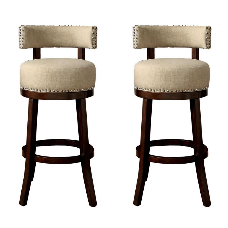 Lynsey Contemporary 24"Barstool With linen Cushion, Beige Finish, Set of 2-Benzara