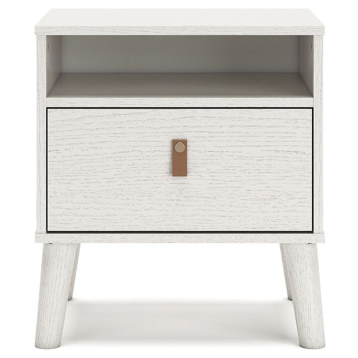 Luna 22 Inch Wood Nightstand, 1 Drawer, Faux Leather Knobs, White Finish - Benzara