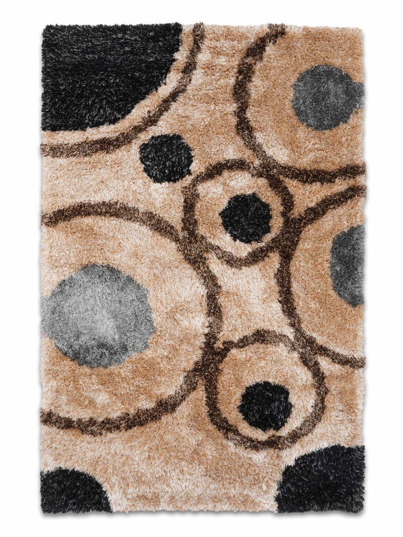 RUGSOTIC CARPETS HAND TUFTED SHAG POLYESTER ECO-FRIENDLY AREA RUGS  - 9'x12', Rectangle, Beige Multicolor, Geometric Modern Design, High Pile Thick Handmade Anti Skid Rugs for Living Room K00004