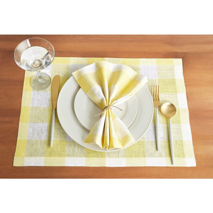 Solino Home 100% Pure Linen 14 x 19 Inch Placemats Set of 4 | Buffalo Check