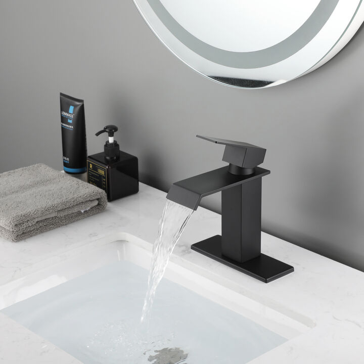 Waterfall Spout Bathroom Faucet, Single Handle Bathroom Vanity Sink Faucet
