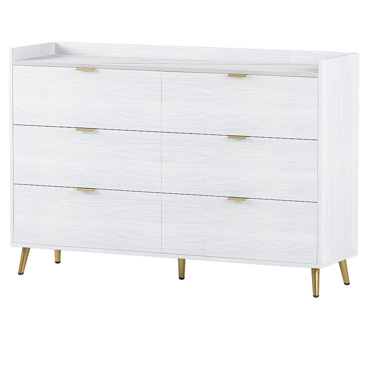 6-drawer marble top dresser, modern white cabinet