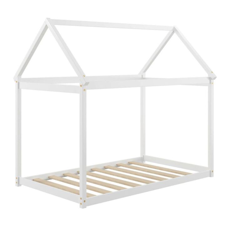 Hivvago Twin Size Kids House Bed Wood Frame with Roof