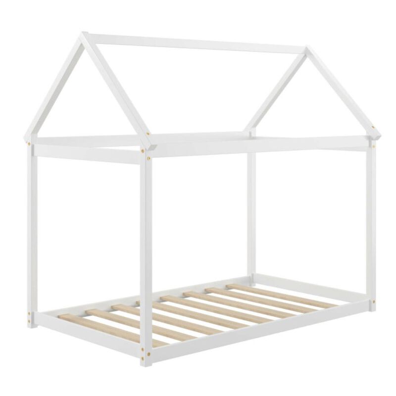 Hivvago Twin Size Kids House Bed Wood Frame with Roof