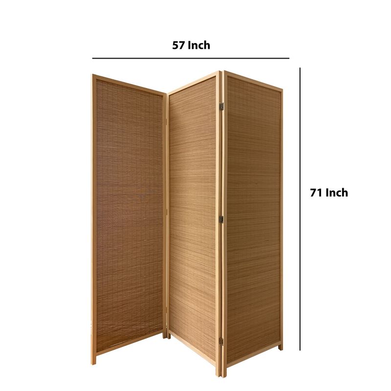 3 Panel Bamboo Shade Roll Room Divider, Natural Brown-Benzara