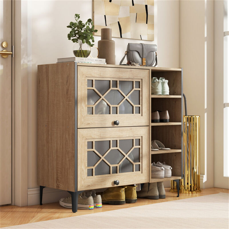 Shoe Cabinet with Adjustable Shelves, Wooden Entryway Storage for Boots & Sneakers